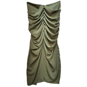 Zara Women's Strapless Mini Dress Back Slit Zipper Size S Olive Green Stretch